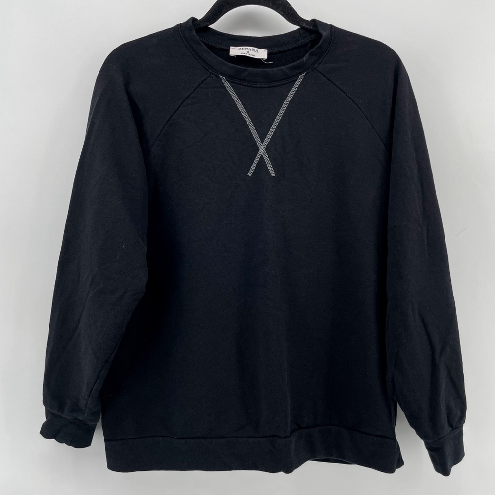 Zenana Crewneck Sweatshirt Black 100% Cotton Basic S